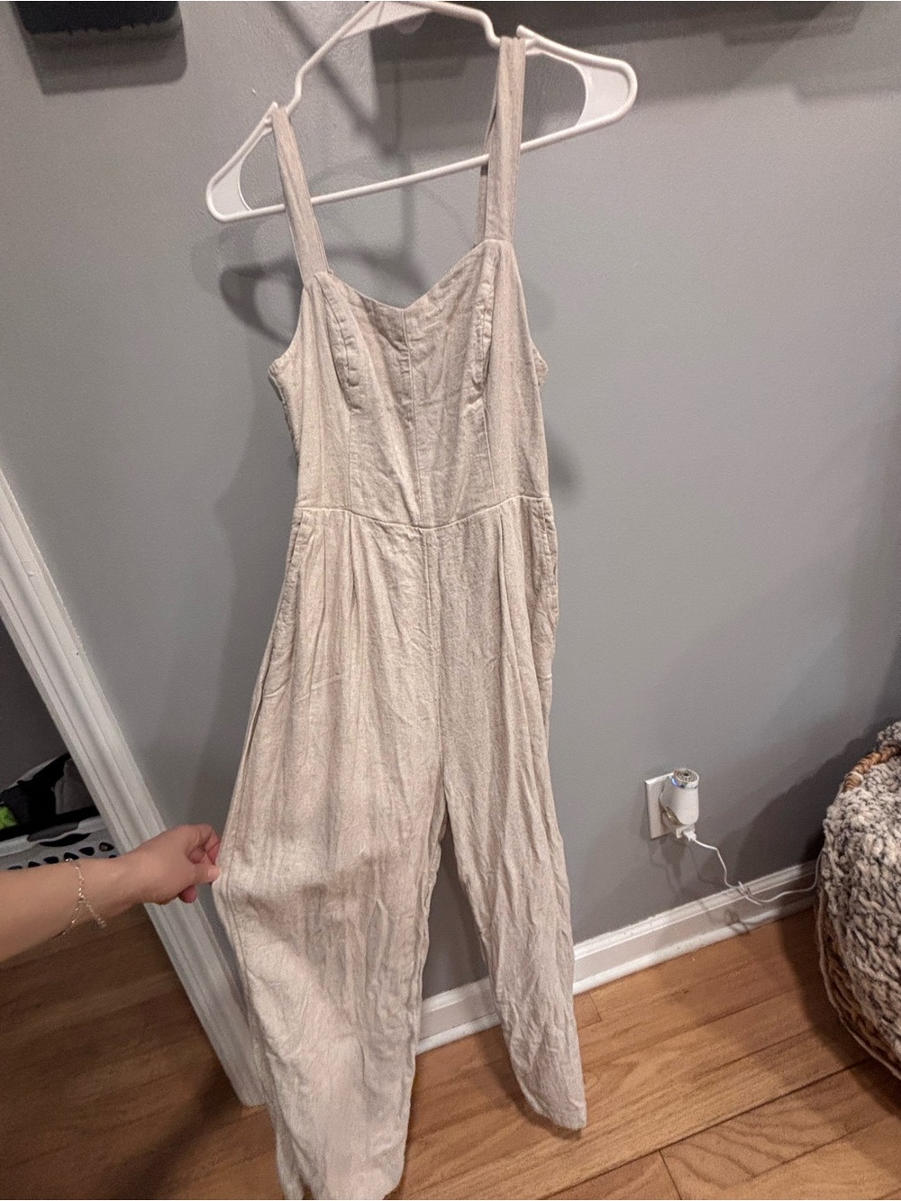 Old Navy Cream Wide-Leg Linen-Blend Jumpsuit
